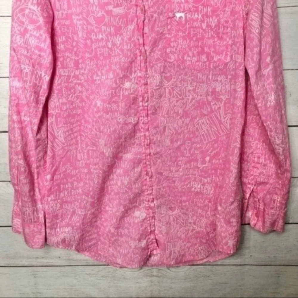Pink Victoria's Secret Pink & White Button Down‎ Pocket Front Pajama Sleep Shirt